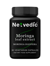 Netvedic Moringa Leaf Extract capsules bottle promoting daily energy and immune support.