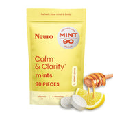 Neuro Calm & Clarity mints bottle front for convenient calming support during busy days.