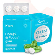Neuro Energy & Focus Gum 40mg peppermint packaging promotes quick focus for work