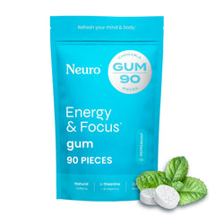 Neuro Energy & Focus Gum peppermint pack front for a quick, smooth caffeine boost.
