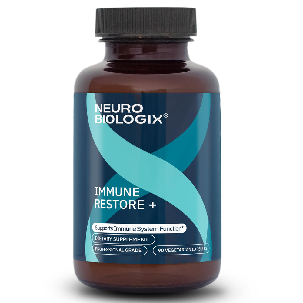Neurobiologix Immune Restore+ bottle front with vegan capsules for daily immune support