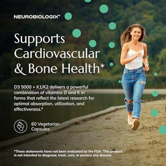 Close-up of Neurobiologix label highlighting D3 and K2 for bone & immune support