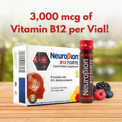 Neurobion B12 Forte vial pouring used in on-the-go routines.
