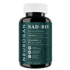 Neurogan NAD+ Resveratrol bottle front showing dual-action formula for daily balance.