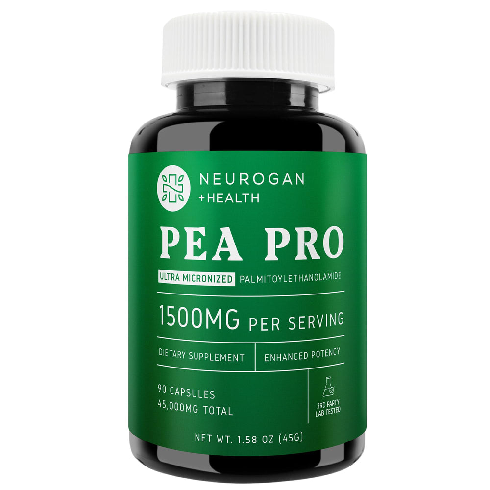 Neurogan Ultra Micronized PEA bottle highlights purity for daily use.