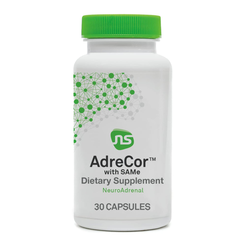 NeuroScience AdreCor bottle close-up for mood balance and energy support.