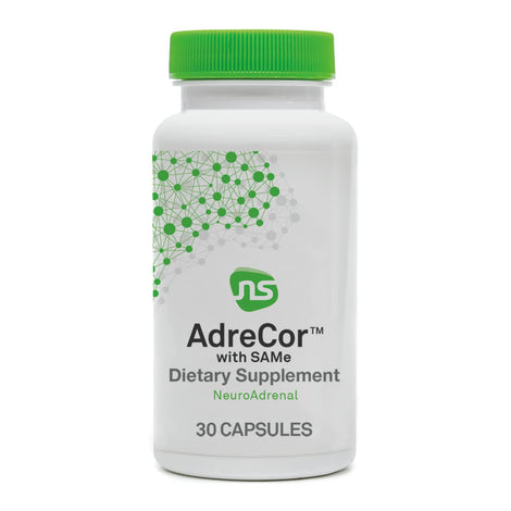 NeuroScience AdreCor bottle close-up for mood balance and energy support.