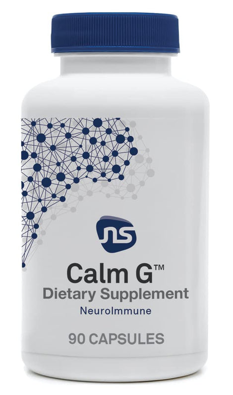 NeuroScience Calm G bottle closeup for daily calm and focus routine.