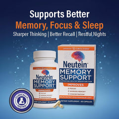 Neutein capsules close-up showing daily focus support.