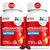 NEVISS Astaxanthin bottle with softgels for skin and eye support.