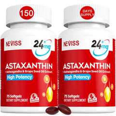 NEVISS Astaxanthin bottle with softgels for skin and eye support.