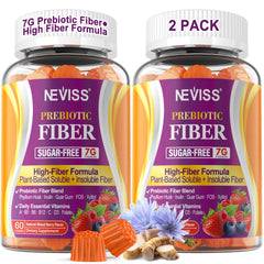 NEVISS Fiber Gummies bottle with psyllium husk for daily gut support.