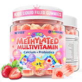 Neviss Kids Multivitamin bottle front shows strawberry flavor for daily immune and growth support.