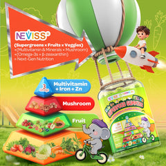 NEVISS Kids Super Greens gummies with green apple flavor for kids