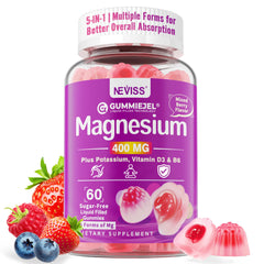 NEVISS magnesium gummies front label in 60-count bottle for daily relaxation