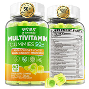 NEVISS Men 50+ multivitamin gummies bottle view for daily nourishment.