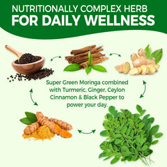 Neviss Moringa Gummies ingredients image emphasizes turmeric, ginger, and cinnamon for a balanced blend.