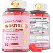 NEVISS Myo-Inositol & D-Chiro Inositol gummies packaging showing the 40:1 ratio for daily balance.