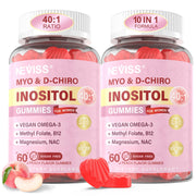 NEVISS Myo-Inositol gummies bottle: sugar-free peach flavor for daily wellness.