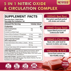 NEVISS Organic Beet Chews 1500mg serving image highlights convenience