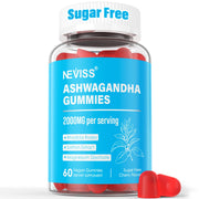 NEVISS Sugar Free Ashwagandha Gummies bottle for convenient daily relaxation