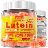 NEVISS bottle of sugar-free lutein zeaxanthin gummies with clear label for eye support.