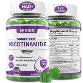 NEVISS Sugar Free Nicotinamide Gummies bottle, cranberry flavor, easy chew for daily energy support.