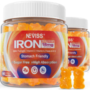 NEVISS Vegan Iron Gummies bottle front, a convenient daily supplement for vitality.