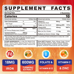 NEVISS Vegan Iron Gummies bottle label highlights mango flavor and sugar-free formula.