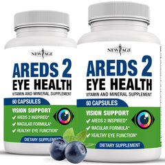 NEW AGE AREDS 2 eye vitamin bottle promoting overall eye wellness and daily support