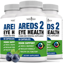 NEW AGE AREDS2 eye vitamins bottle label with ingredients for daily eye wellness