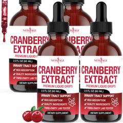 NEW AGE Cranberry Drops bottle close-up showing sugar-free, alcohol-free formulation.