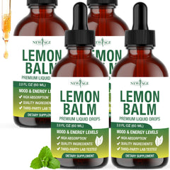 New Age Lemon Balm Tincture bottle pour boosts easy mood support