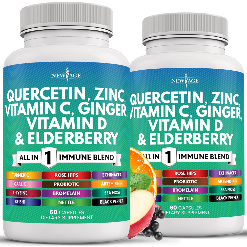 New Age Quercetin Zinc Vitamin C bottle ready for daily immune support.