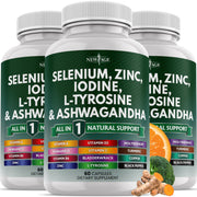 NEW AGE thyroid-support bottle with capsules for daily wellness.