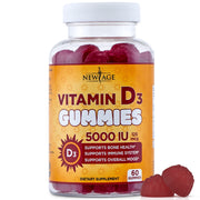NEW AGE Vitamin D3 gummies bottle front with 5000 IU potency for daily wellness