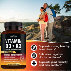 NEW AGE Vitamin D3 + K2 label detail shows vegan and natural source information.