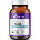 New Chapter All-Flora Probiotic bottle close-up highlighting shelf-stable formula for digestive support.