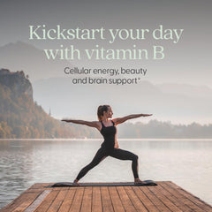 New Chapter B Complex capsules on white background highlighting vegan organic formula.