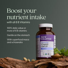 New Chapter B Complex label close-up emphasizing 8 activated B vitamins.