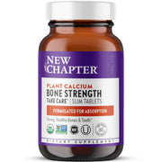 New Chapter calcium supplement bottle front view highlighting plant-based calcium for bones and overall support.