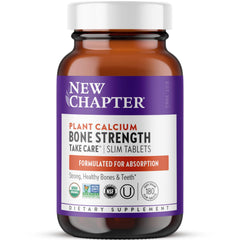 New Chapter Calcium Supplement bottle shows plant-based calcium for bone support and joint mobility.