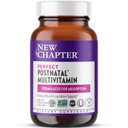 New Chapter postnatal vitamins bottle label showing complete nutrient support for new moms.