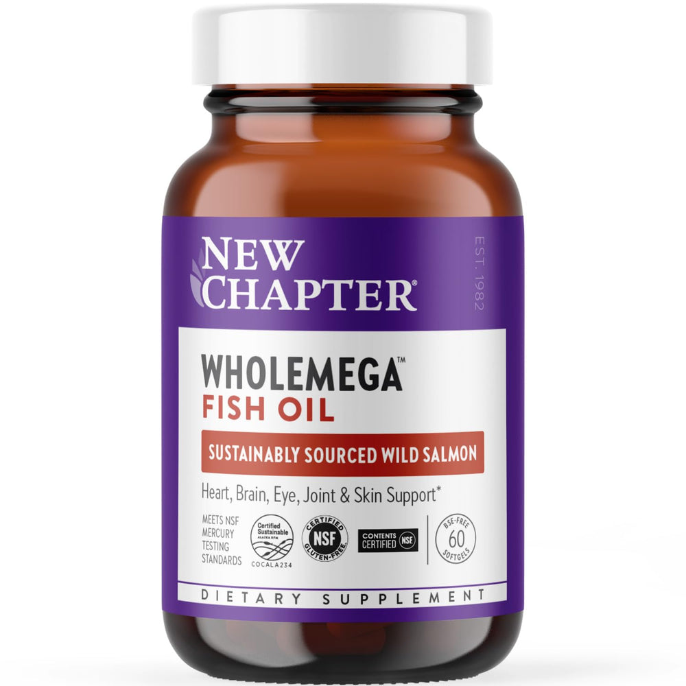 New Chapter Wholemega bottle on a clean surface highlighting daily omega-3 support