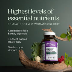New Chapter 40+ tablets close-up emphasizing whole-food complexed vitamins for gentle digestion
