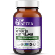 New Chapter Women’s Multivitamin Advanced Formula bottle shows whole-food fermented nutrients for daily wellness.