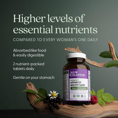 New Chapter Women’s Multivitamin Advanced Formula capsules poured for easy daily intake.