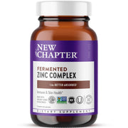New Chapter Zinc Supplement bottle front highlighting immune support and skin health benefits.