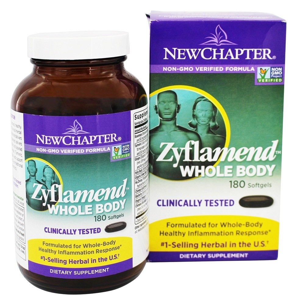 New Chapter Zyflamend Whole Body softgels bottle with non-GMO vegetarian capsules for daily use.