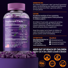 New Elements Iron Gummies with Vitamin C 100mg boosts absorption and immune support.